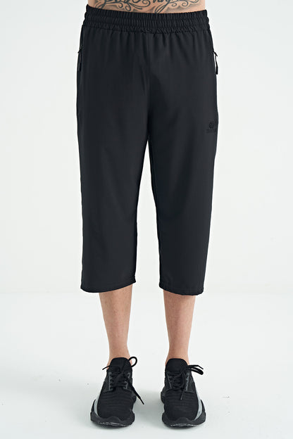 Black Laced Standard Fit Zippered Pocket Active Sports Men's Capri - 83096