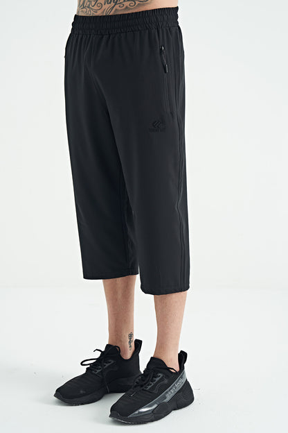 Black Laced Standard Fit Zippered Pocket Active Sports Men's Capri - 83096