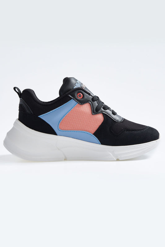 Black Laced High Sole File Detailed Colorful Women's Sports Shoes - 89203
