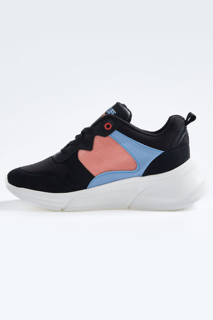 Black Laced High Sole File Detailed Colorful Women's Sports Shoes - 89203