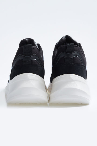 Black Laced High Sole File Detailed Colorful Women's Sports Shoes - 89203