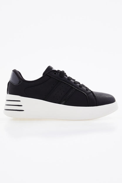 Black Laced High Sole Daily Women's Sneakers - 89071