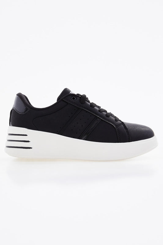 Black Laced High Sole Daily Women's Sneakers - 89071