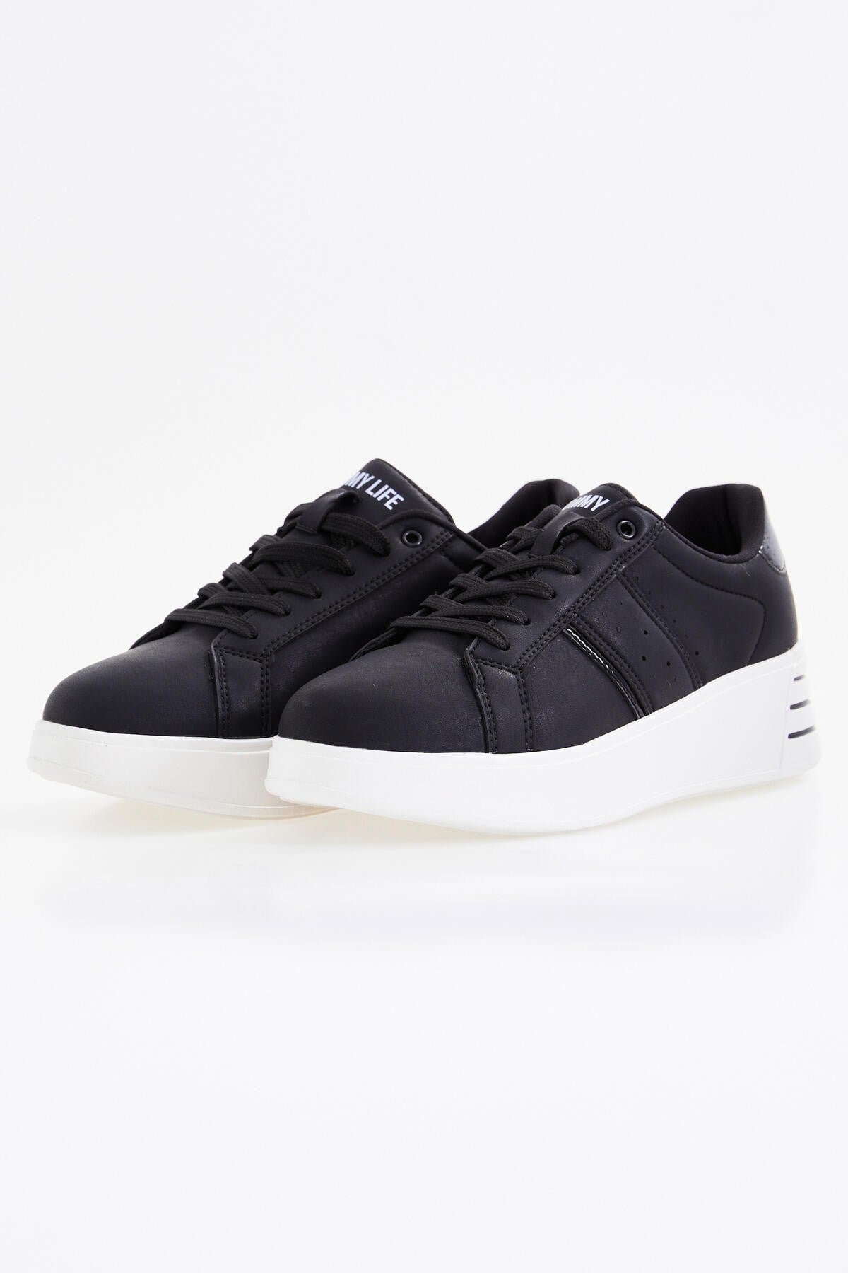 Black Laced High Sole Daily Women's Sneakers - 89071