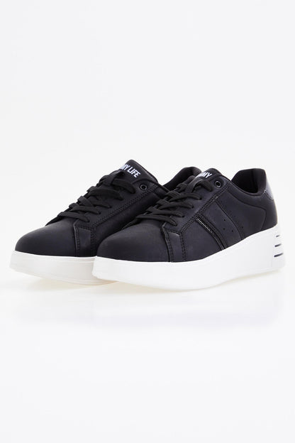 Black Laced High Sole Daily Women's Sneakers - 89071