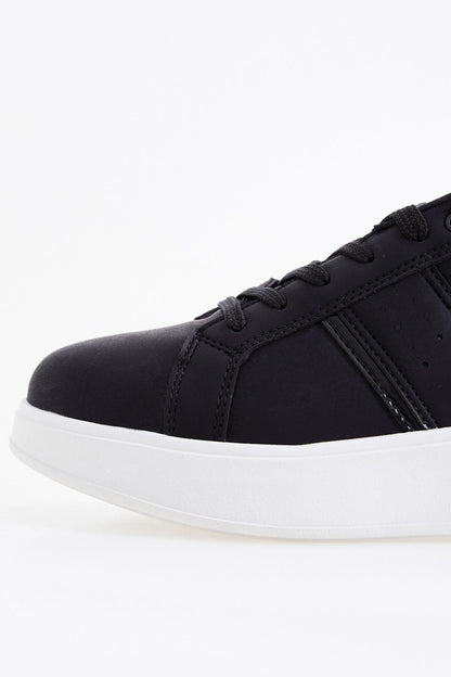 Black Laced High Sole Daily Women's Sneakers - 89071
