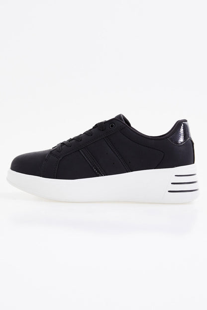 Black Laced High Sole Daily Women's Sneakers - 89071