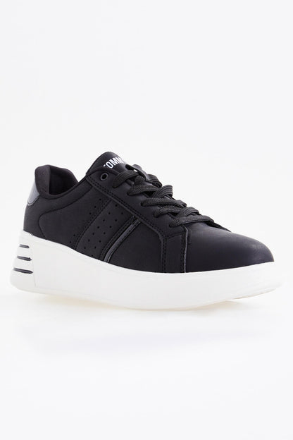Black Laced High Sole Daily Women's Sneakers - 89071