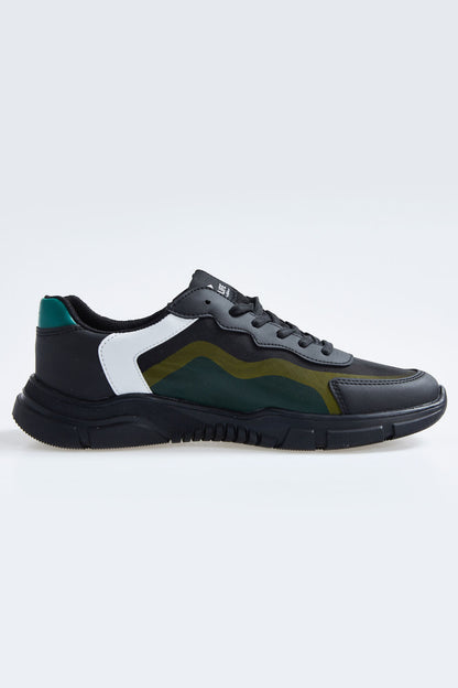 Black Laced High Sole PU Leather Detailed Men's Sports Shoes - 89117