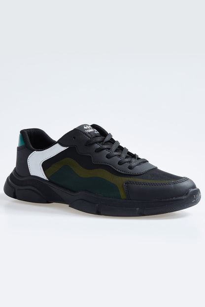Black Laced High Sole PU Leather Detailed Men's Sports Shoes - 89117
