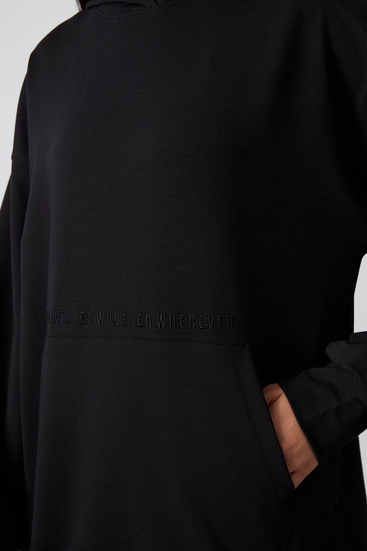 Black Balloon Sleeve Embroidered Women's Oversize Tunic Sweatshirt - 97163