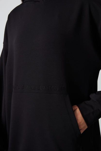 Black Balloon Sleeve Embroidered Women's Oversize Tunic Sweatshirt - 97163