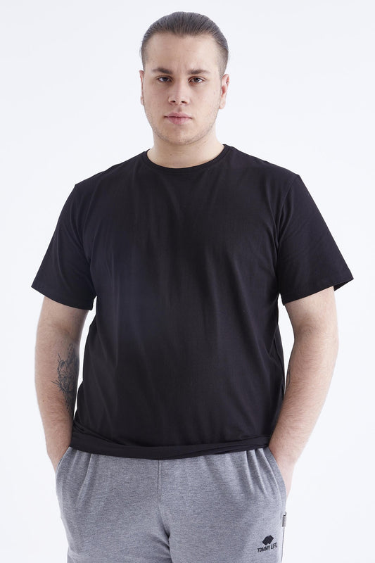 Black Basic Short Sleeve O Neck Large Size Men's T-Shirt - 88072