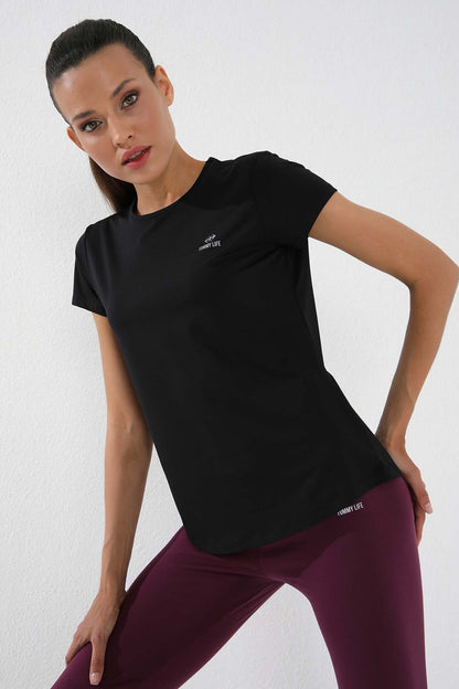 Black Basic Short Sleeve Standard Fit O Collar Women's T-Shirt - 97144