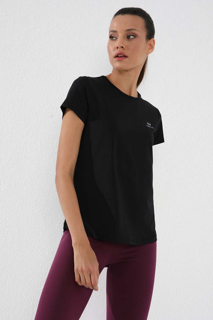 Black Basic Short Sleeve Standard Fit O Collar Women's T-Shirt - 97144