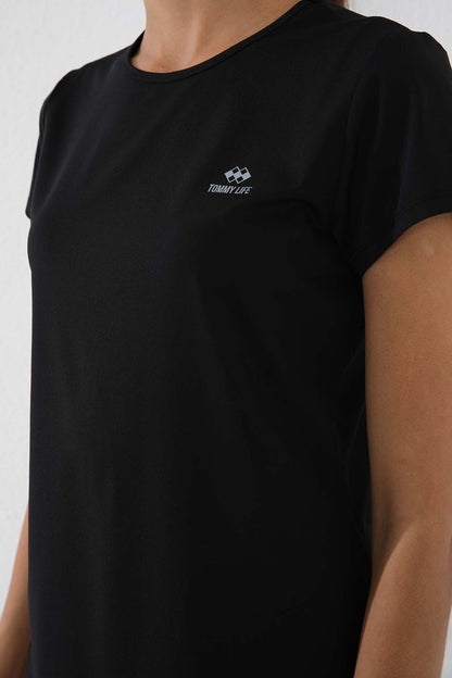Black Basic Short Sleeve Standard Fit O Collar Women's T-Shirt - 97144