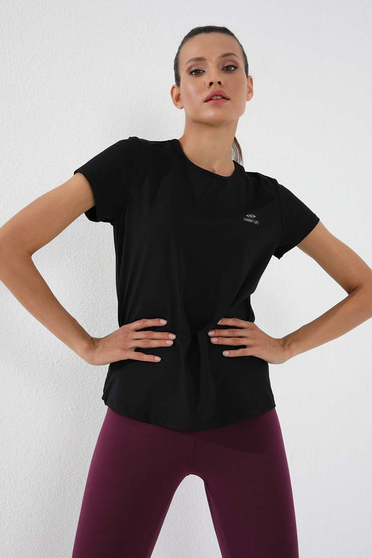 Black Basic Short Sleeve Standard Fit O Collar Women's T-Shirt - 97144