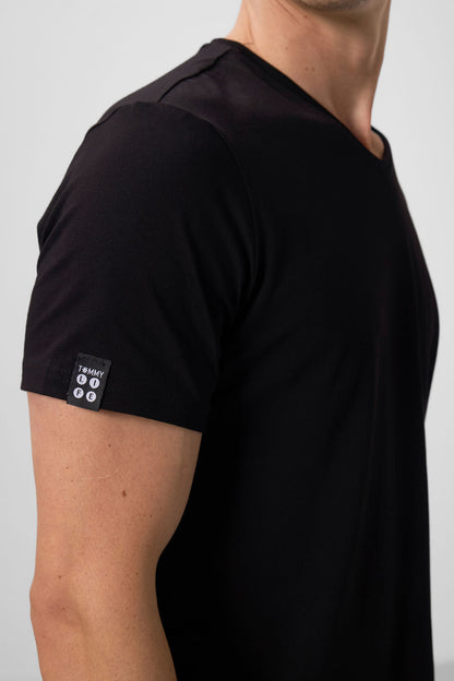 Black Basic Short Sleeve Standard Fit V Neck Men's T-Shirt - 87912