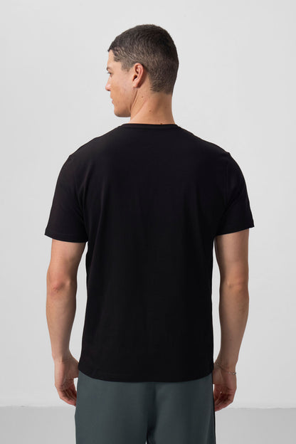 Black Basic Short Sleeve Standard Fit V Neck Men's T-Shirt - 87912