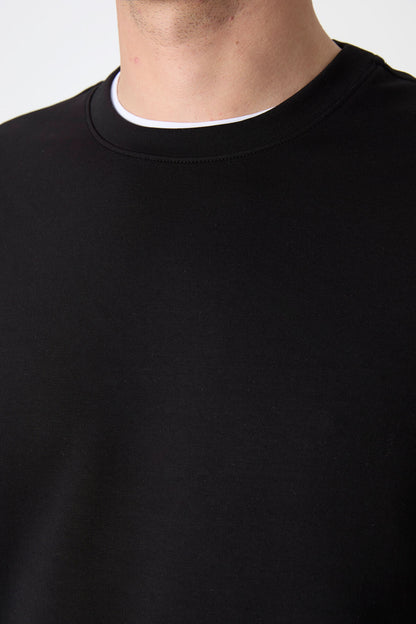 Black Basic O Neck Comfort Fit Men's Sweatshirt - 88053