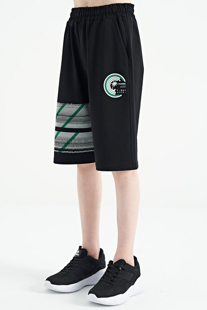 Black Print Detailed Laced Standard Cut Boys Shorts - 11125