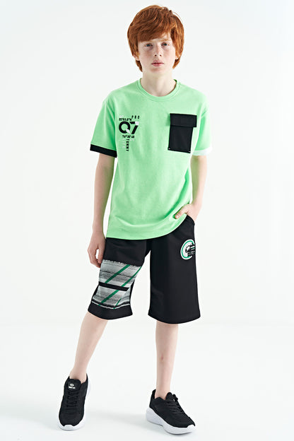 Black Print Detailed Laced Standard Cut Boys Shorts - 11125