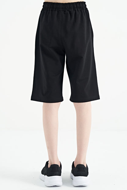 Black Print Detailed Laced Standard Cut Boys Shorts - 11125