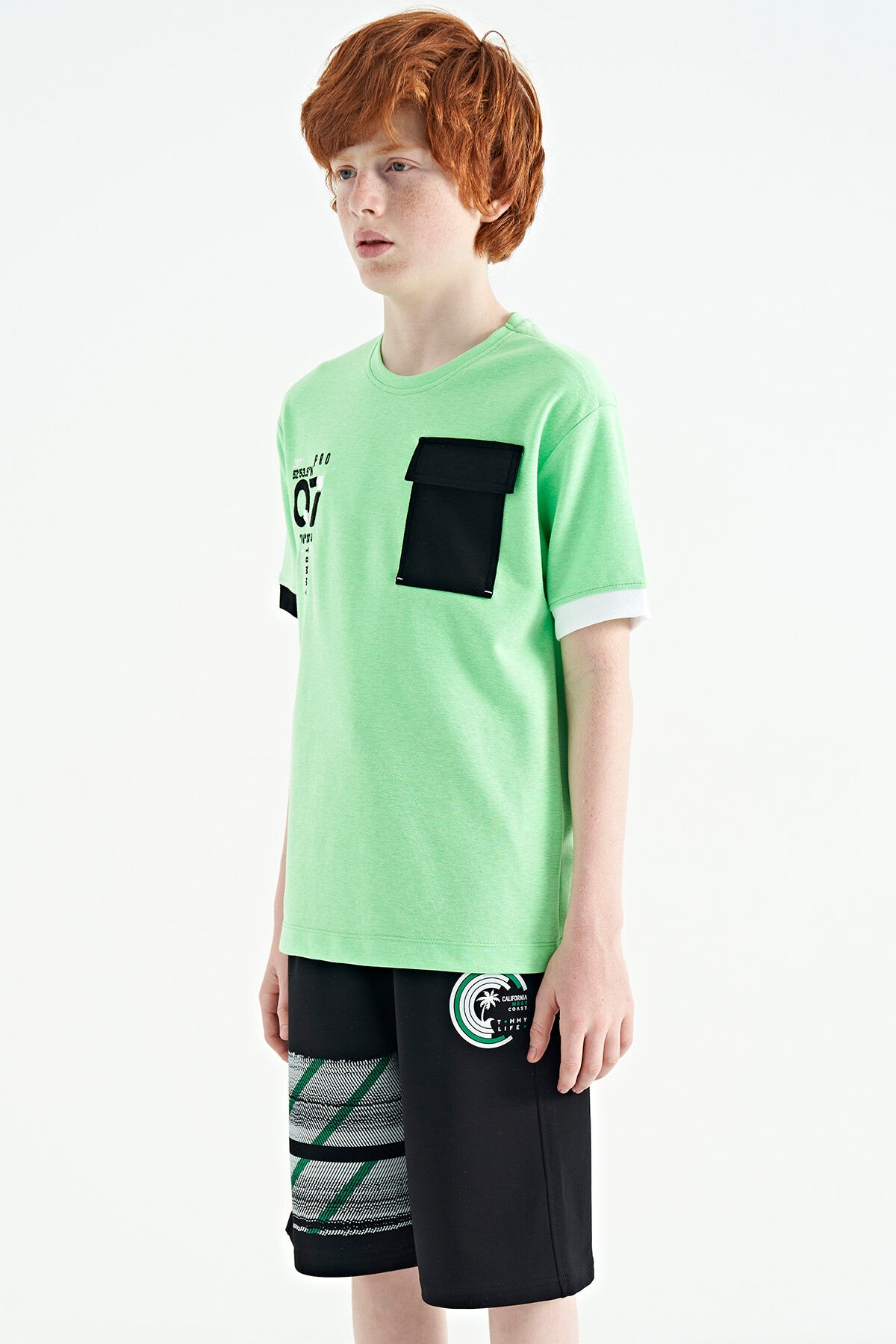 Black Print Detailed Laced Standard Cut Boys Shorts - 11125
