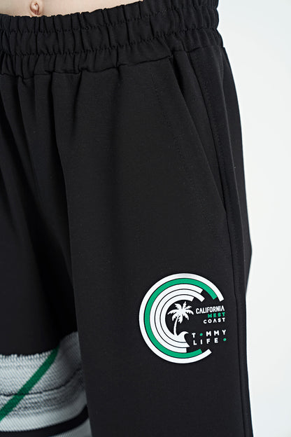 Black Print Detailed Laced Standard Cut Boys Shorts - 11125