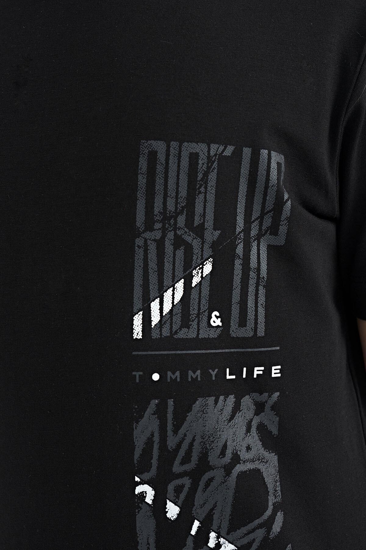 Black Print Detailed O Collar Standard Fit Boys T-Shirt - 11104