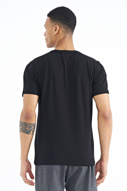Black Print Detailed O Collar Standard Fit Men's T-Shirt - 88214