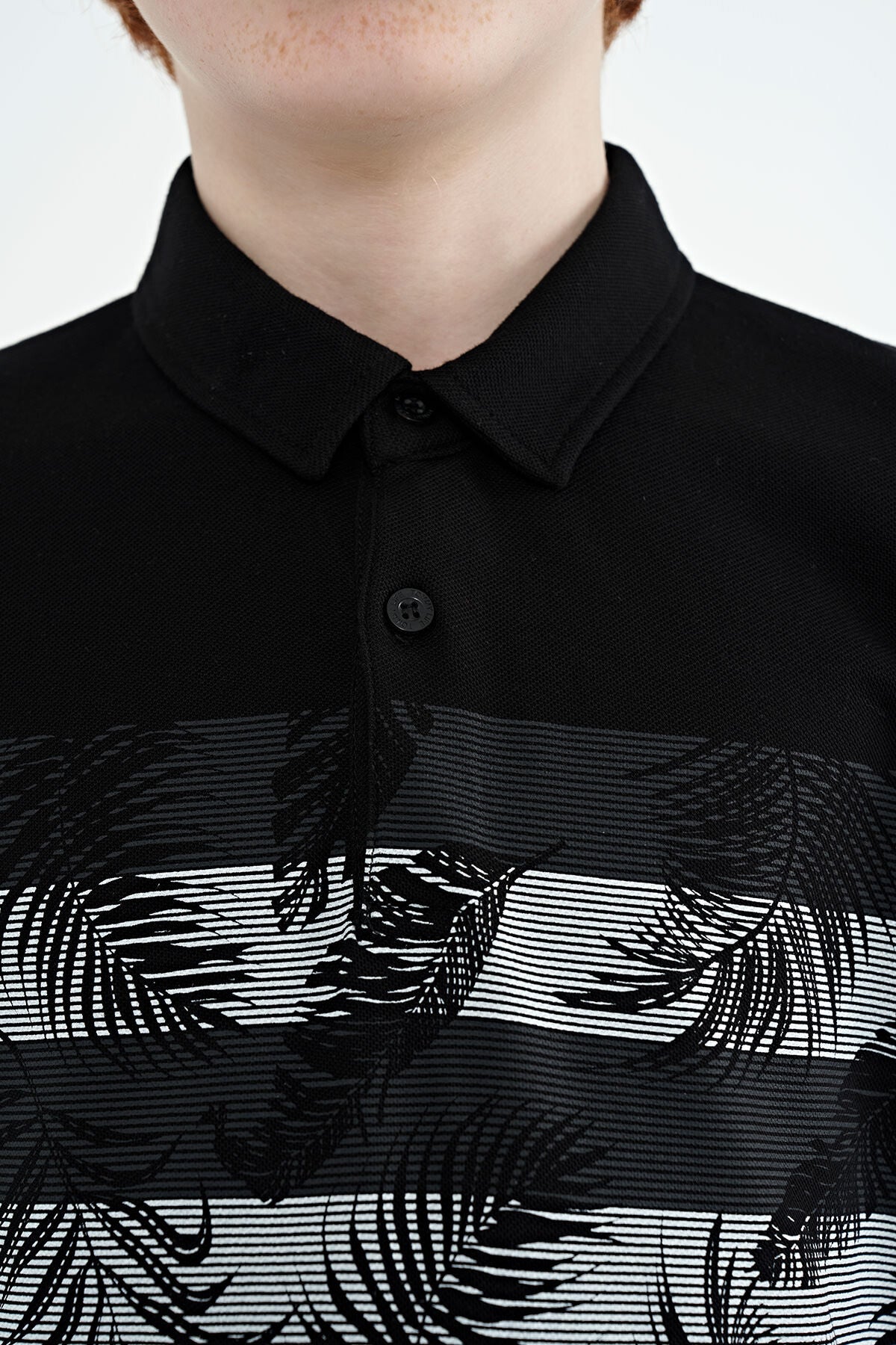 Black Print Detailed Standard Mold Polo Collar Boys T-Shirt - 11101