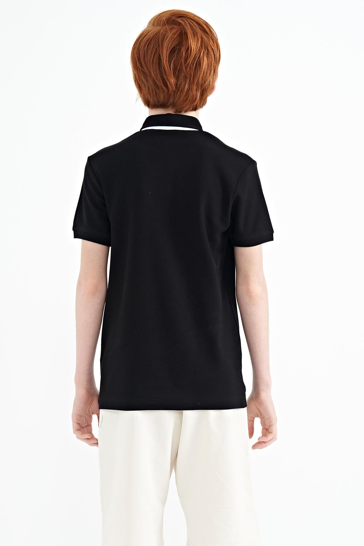 Black Print Detailed Standard Mold Polo Collar Boys T-Shirt - 11140