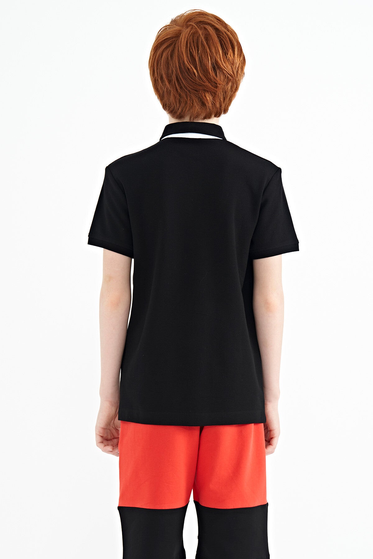 Black Print Detailed Standard Mold Polo Collar Boys T-Shirt - 11154