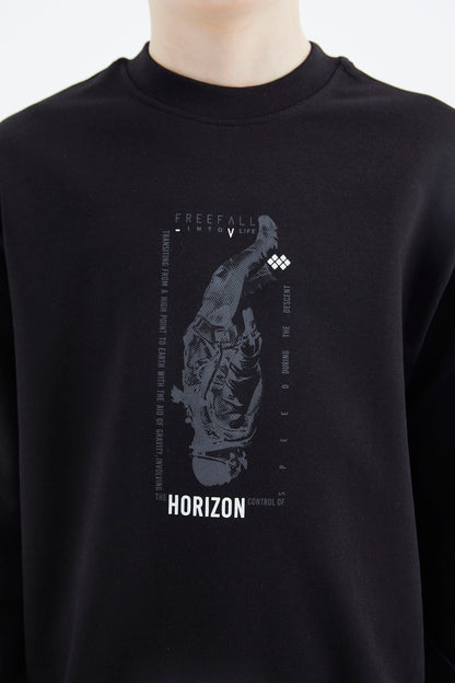 Black Printed Boys' Sweatshirt - 11174