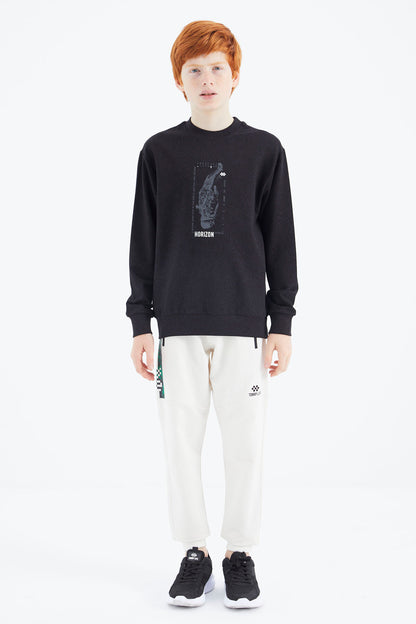 Black Printed Boys' Sweatshirt - 11174