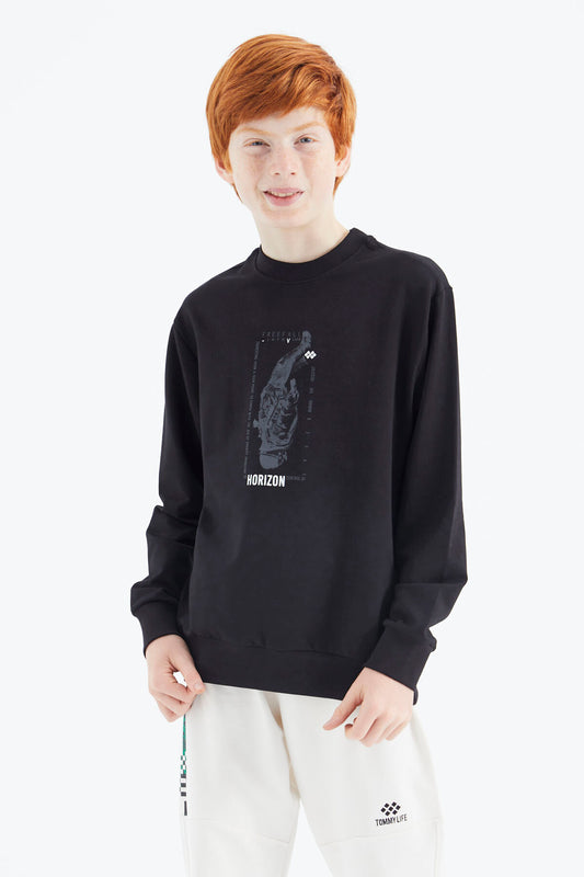 Black Printed Boys' Sweatshirt - 11174