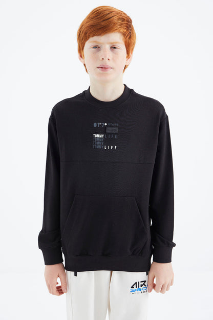Black Printed Boys' Sweatshirt - 11175