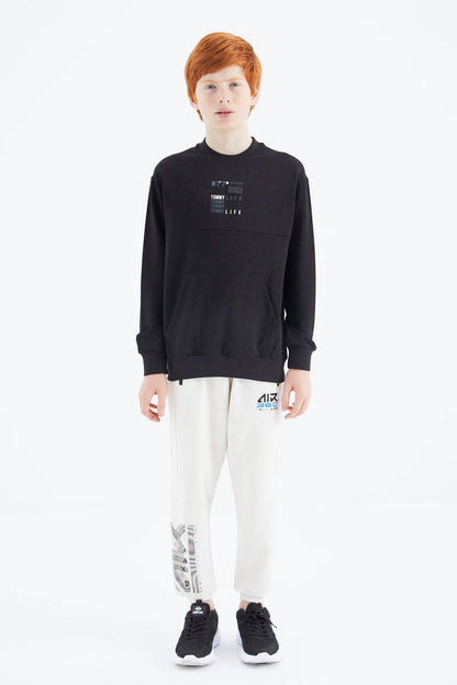 Black Printed Boys' Sweatshirt - 11175