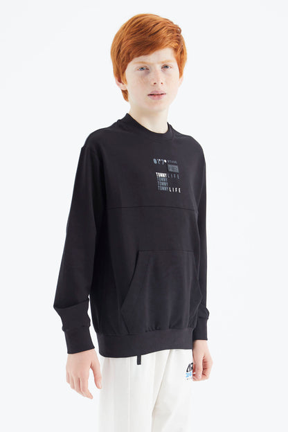 Black Printed Boys' Sweatshirt - 11175