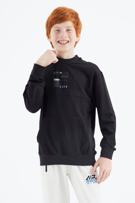 Black Printed Boys' Sweatshirt - 11175
