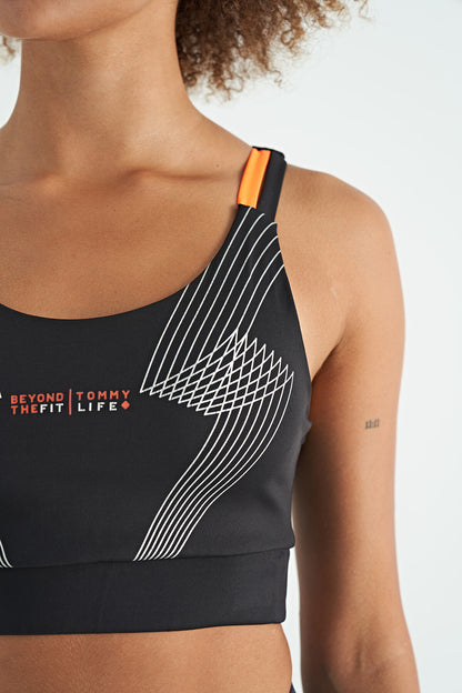 Black Printed Cross Back Detailed Diver Fabric Slim Fit Women's Bustier - 97273