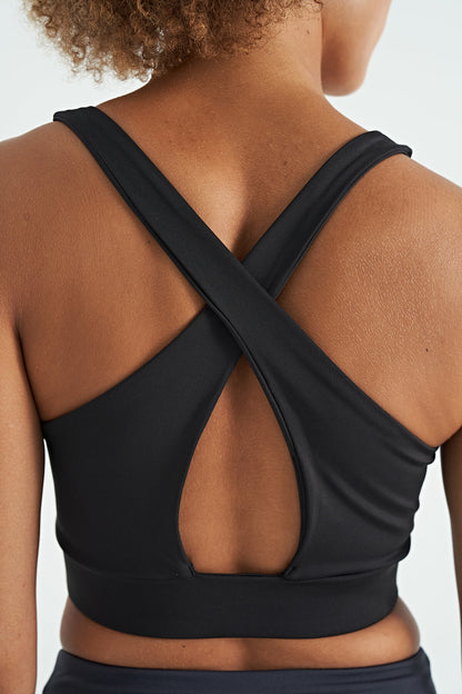 Black Printed Cross Back Detailed Diver Fabric Slim Fit Women's Bustier - 97273