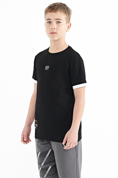 Black Printed Standard Fit O Collar Boys T-Shirt - 11097