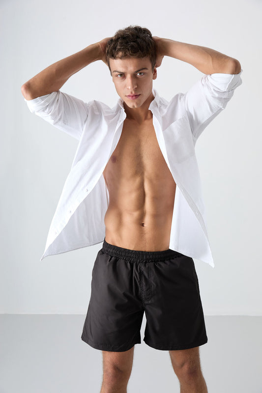 Black Quick-Drying Standard Fit Men's Swim Shorts - 81237