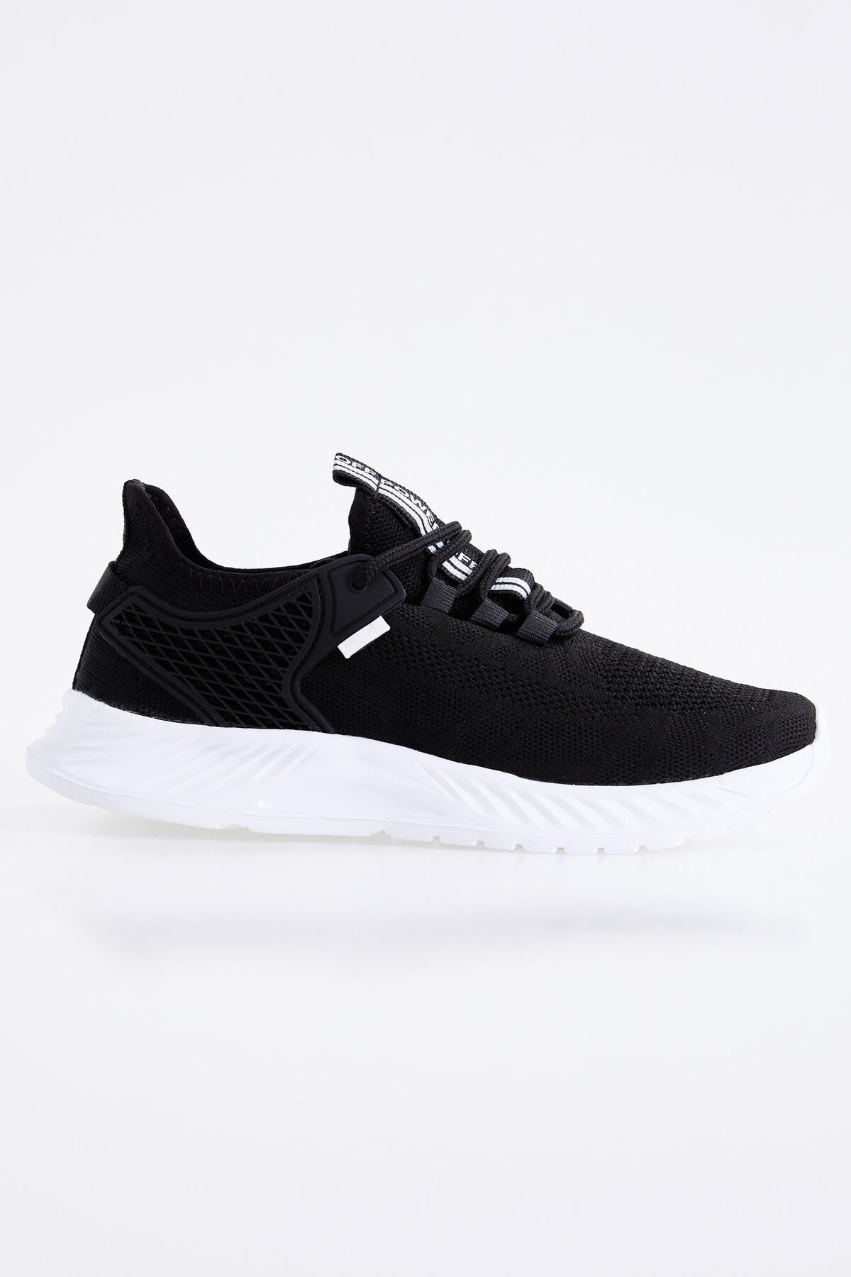 Black - White Laced Detailed High Sole Men's Sports Shoes - 89100