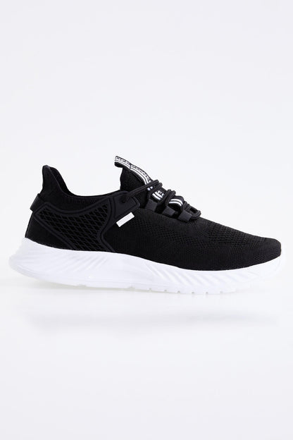 Black - White Laced Detailed High Sole Men's Sports Shoes - 89100