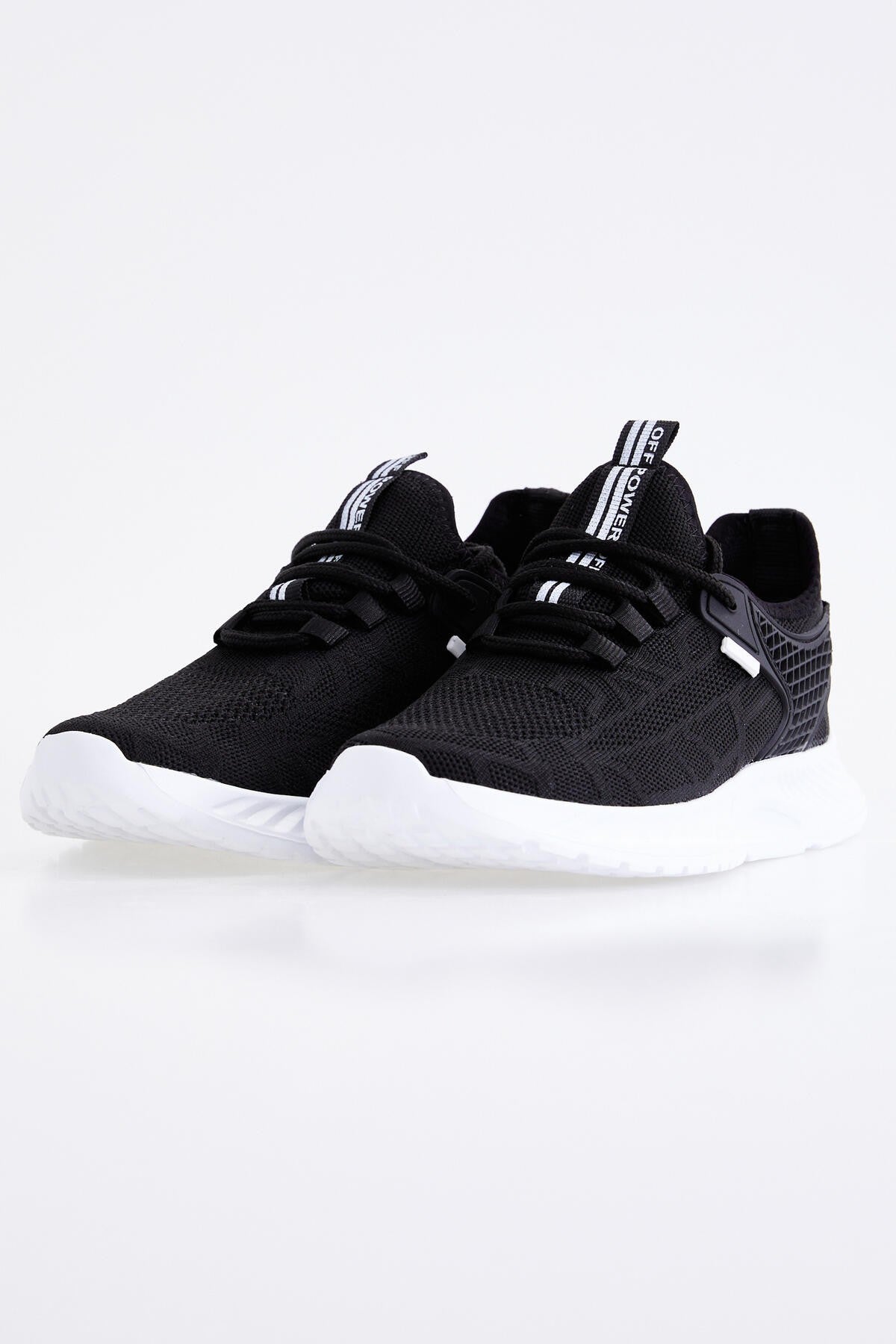 Black - White Laced Detailed High Sole Men's Sports Shoes - 89100
