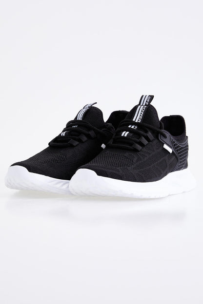 Black - White Laced Detailed High Sole Men's Sports Shoes - 89100