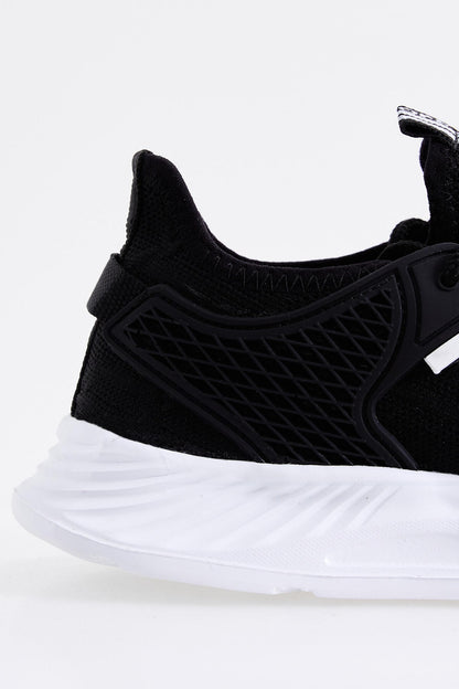Black - White Laced Detailed High Sole Men's Sports Shoes - 89100